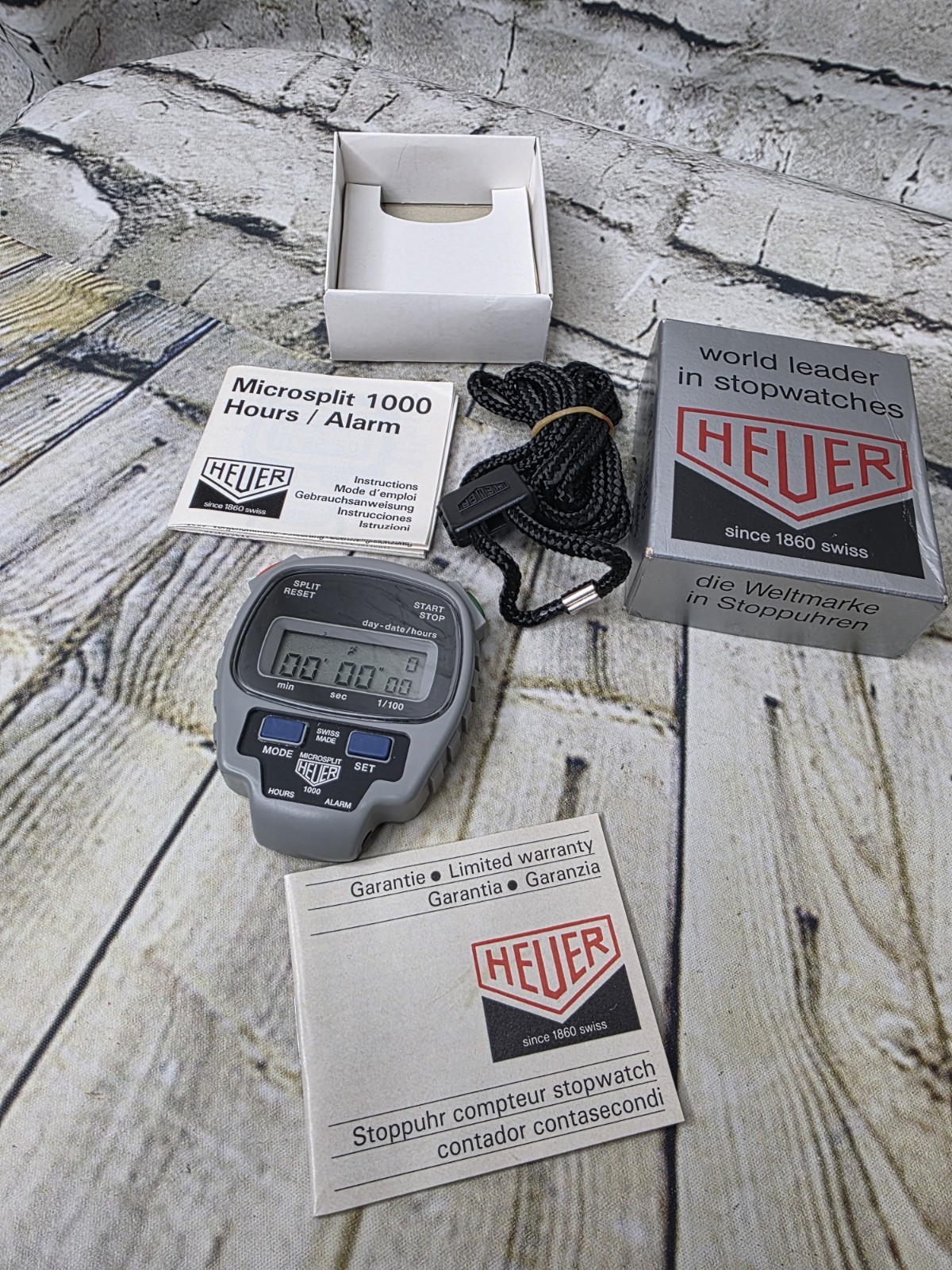HEUER Stopwatch Stop Clock Microsplit 1000 HAG 0585 Works W Box New Battery