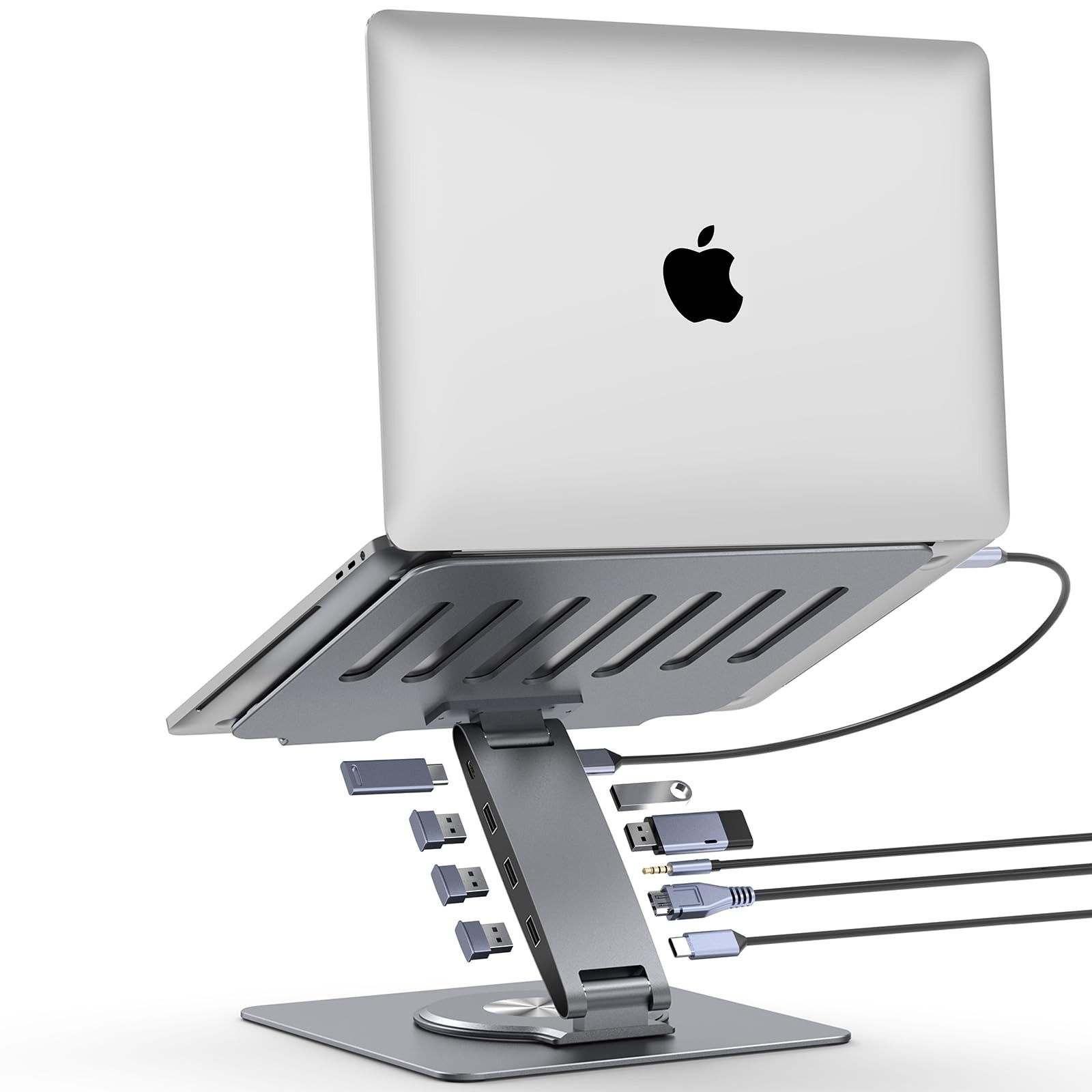 New Adjustable Laptop Stand for Desk with Docking Station 9-in-1, Aluminum Riser