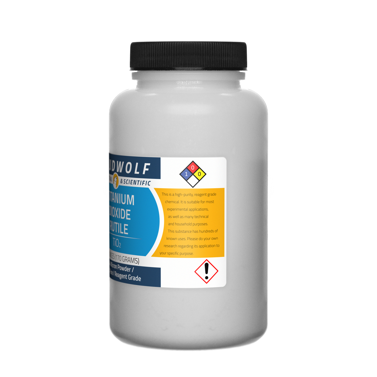 Titanium Dioxide Rutile, 12oz, Reagent Grade, Sturdy Bottles, SHIPS SAME DAY