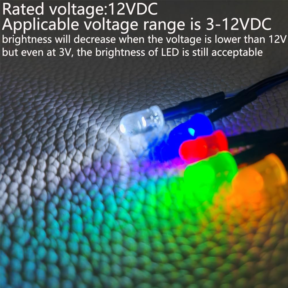 50pcs 3V-4.5V-5V-6V-7.5V-9V-12VDC 5mm Red/Yellow/Green/Blue/White LED Lights ...