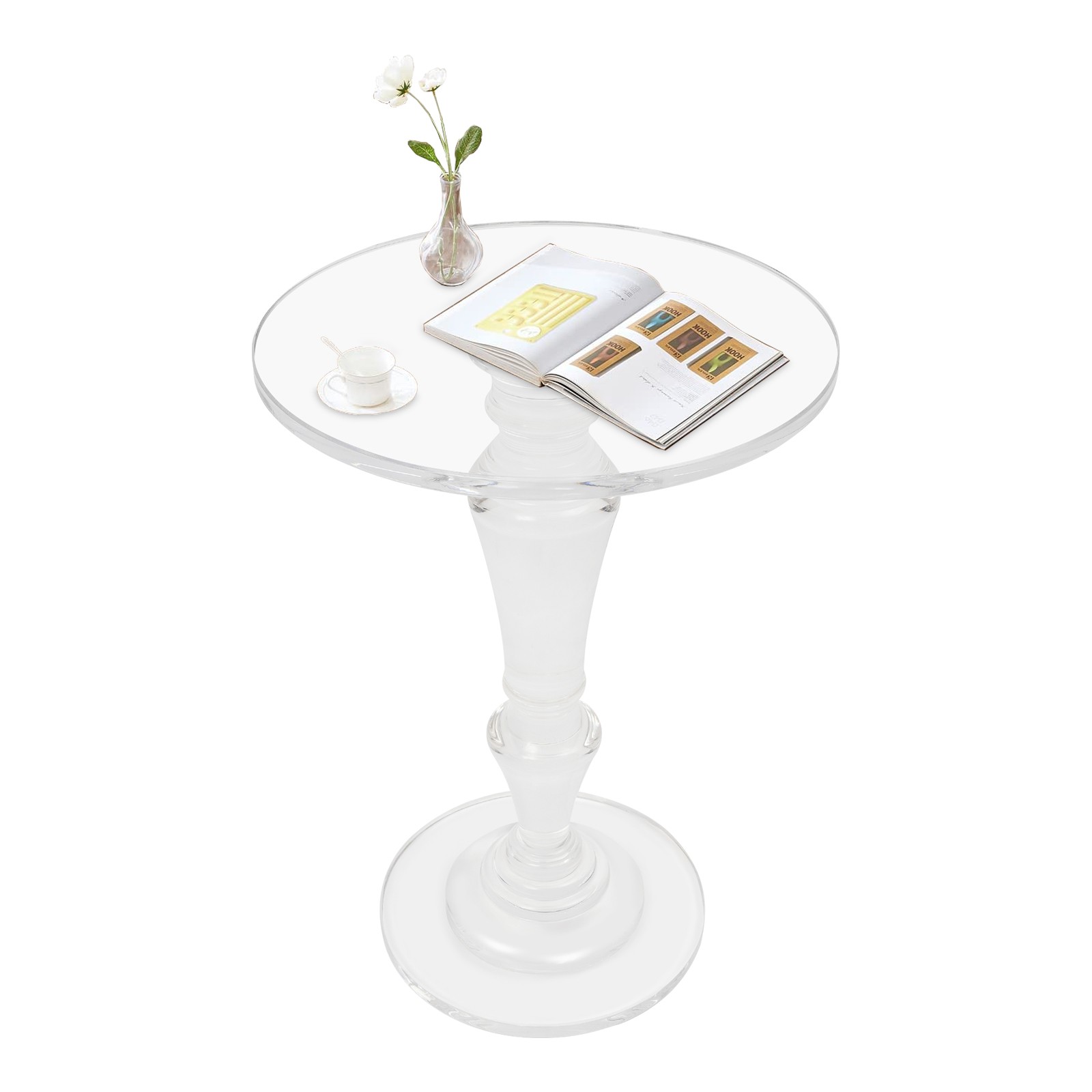 Clear Acrylic Side Table Round Ende Table Drink Table for Small Space 13.8"x19”