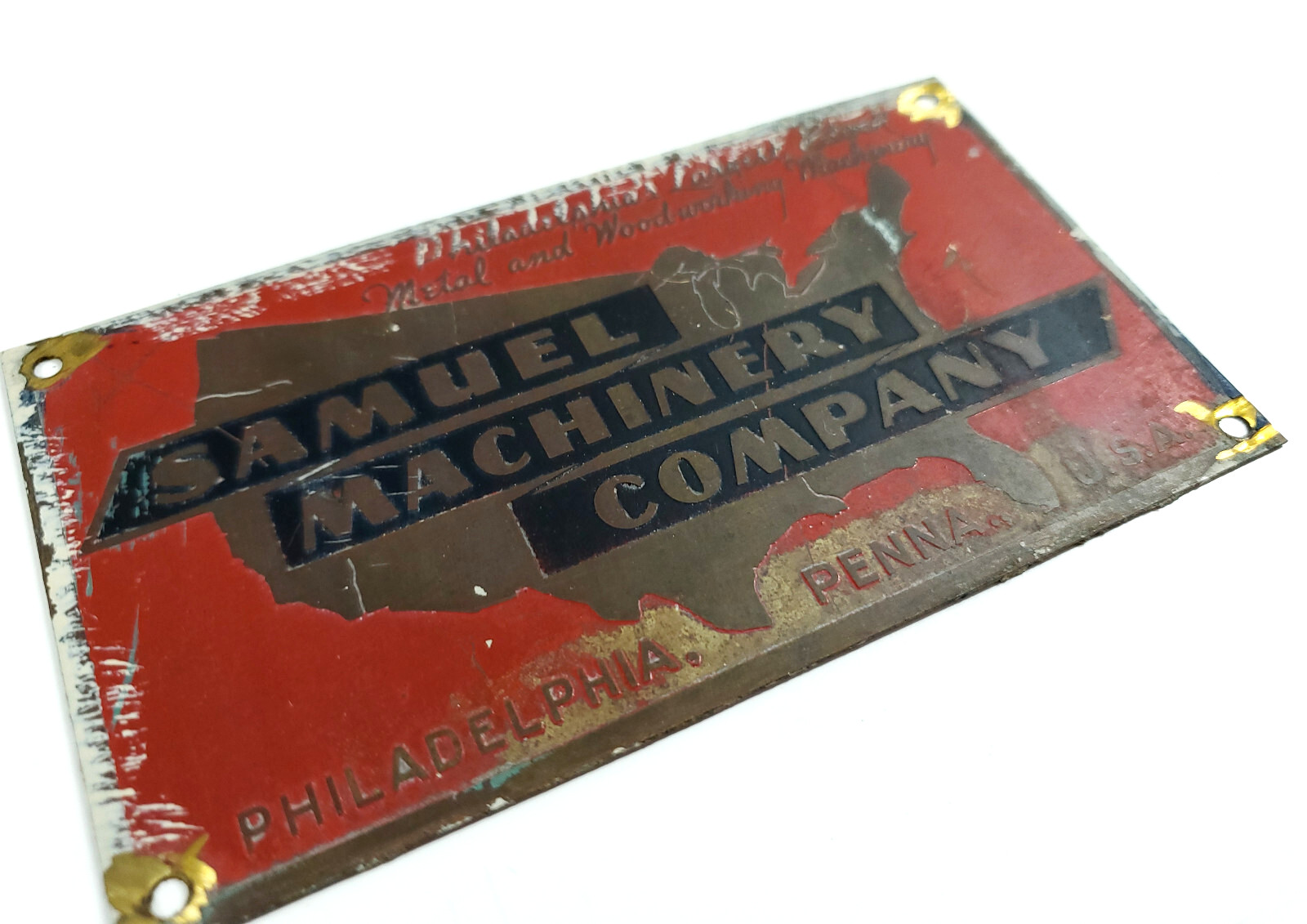 Vintage Samuel Machinery Company Machine Tool Brass Tag Philadelphia Penna USA