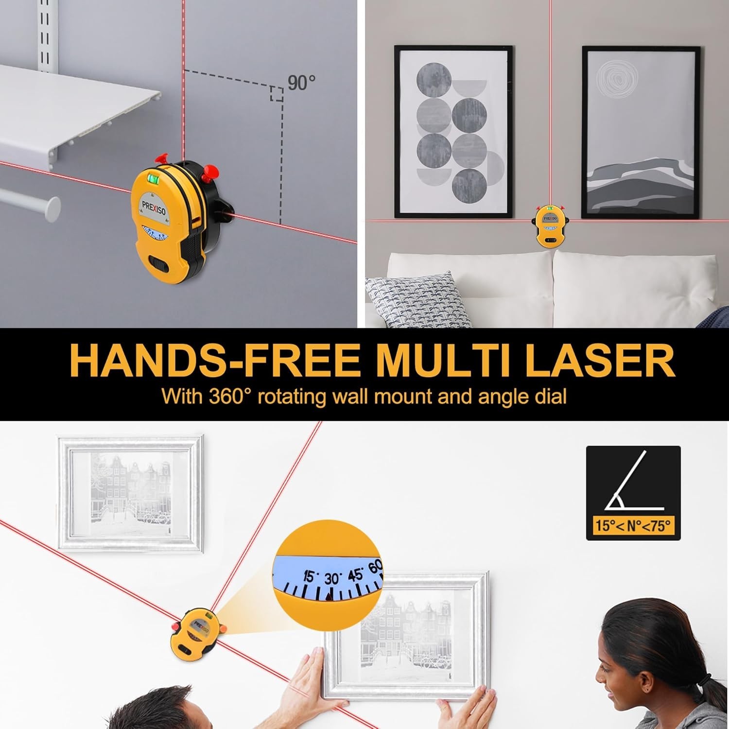 PREXISO Multi Surface Laser Level LED Light Vial 30Ft Horizontal & Vertical