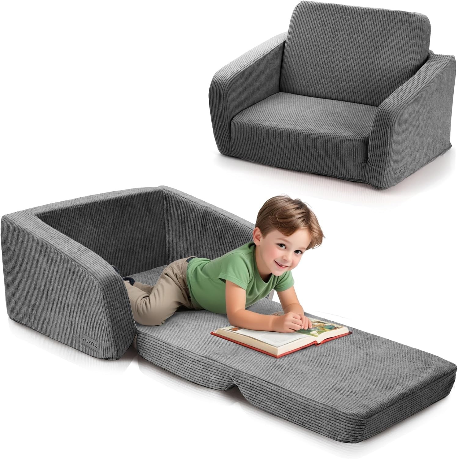 Comfy Kids Chair for Toddler - Stylish 2 in 1 Lounger Made of Memory Foam Eas...
