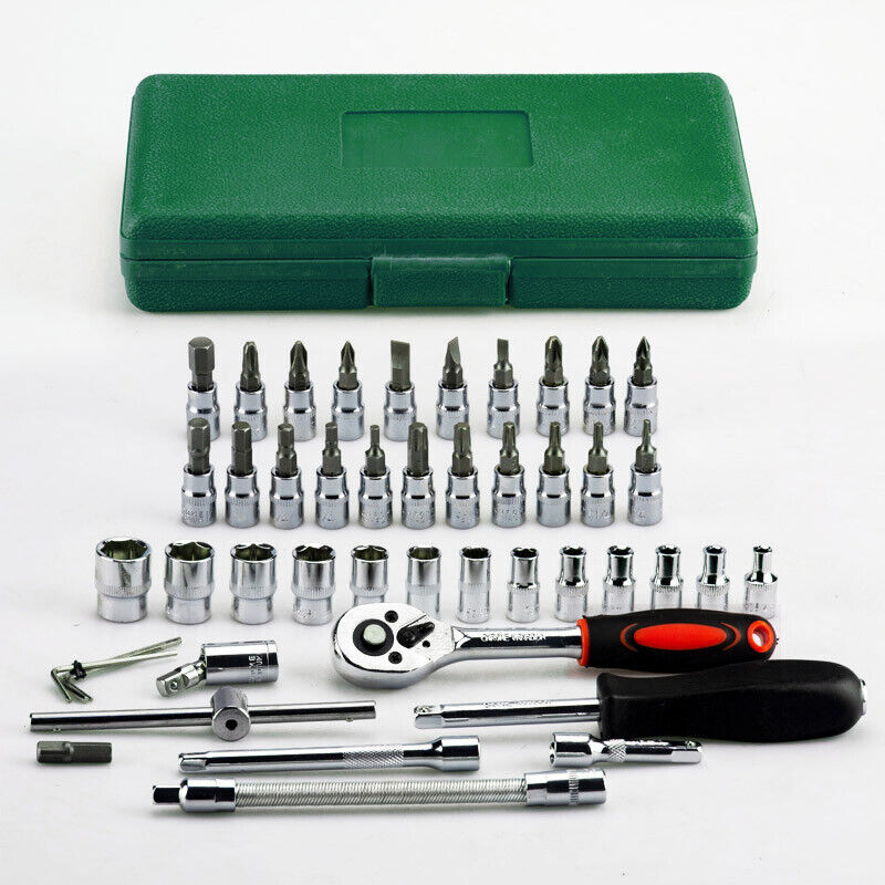 46Pcs Socket Set Car Repair Tool Ratchet Torque Wrench Kit 1/4" Drive with Box