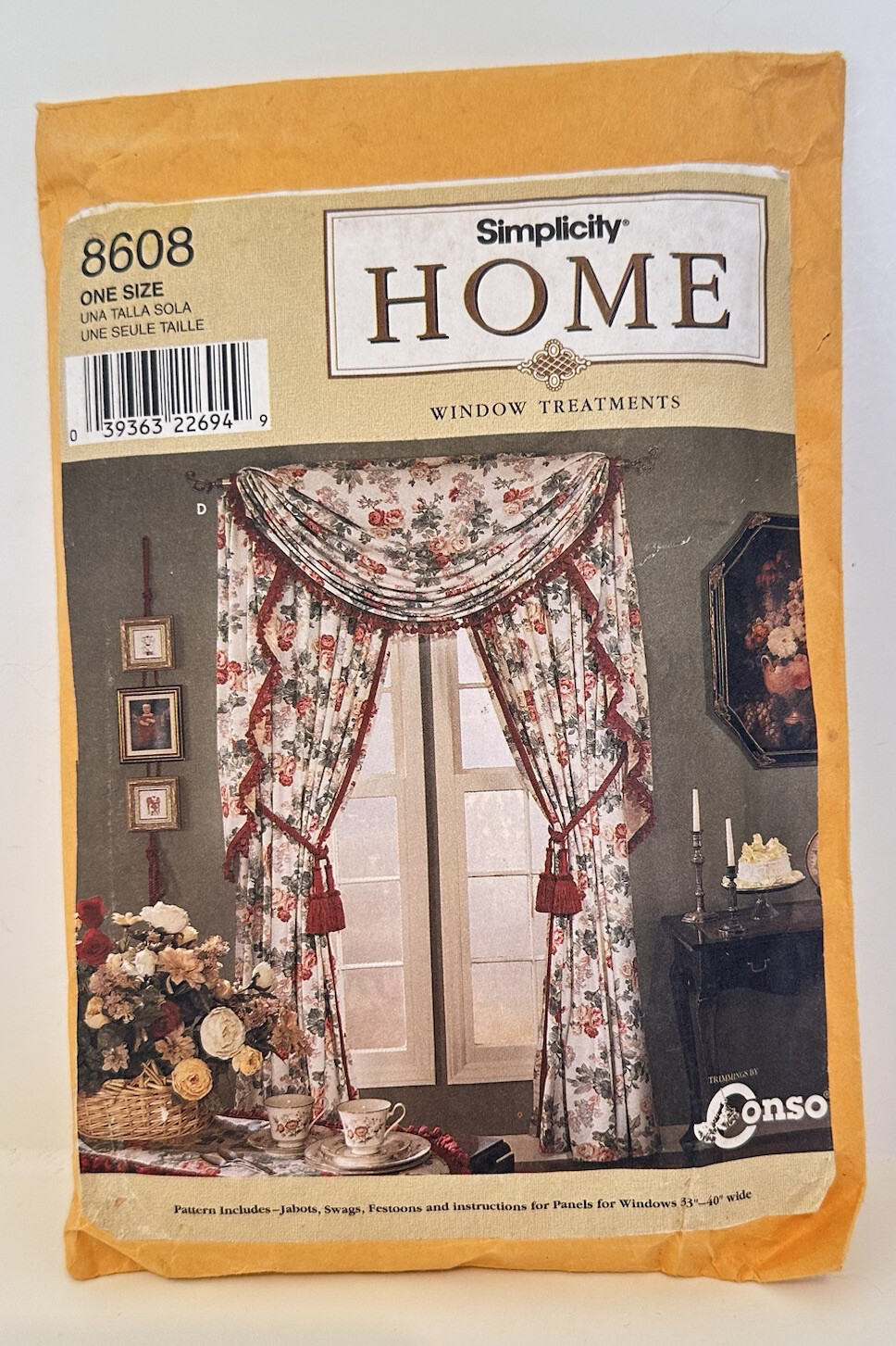 Simplicity Home 8608 One Size Window Treatments Festoon Jabots Swag Panels Uncut