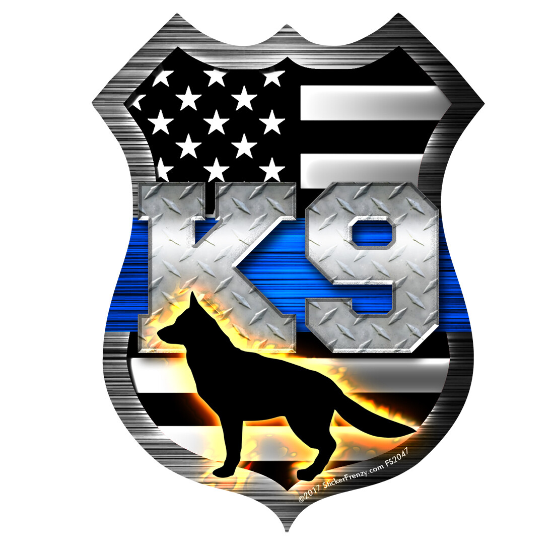 REFLECTIVE Thin Blue Line "K9 DOG" Shield Sticker  FS2047-REF
