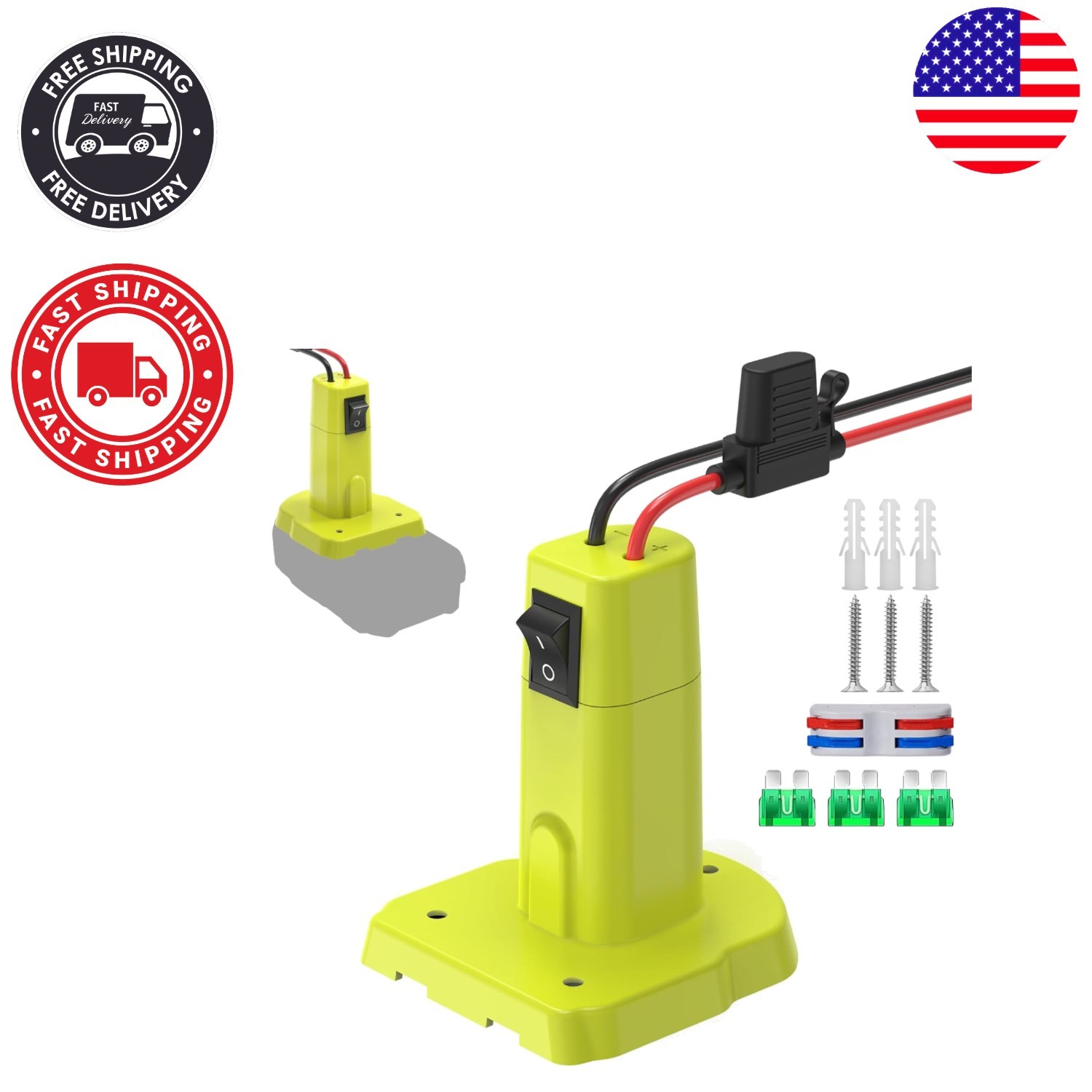 Versatile 18V Ryobi Power Wheel Adapter - 12 AWG Wire, Fuses & Switch Included