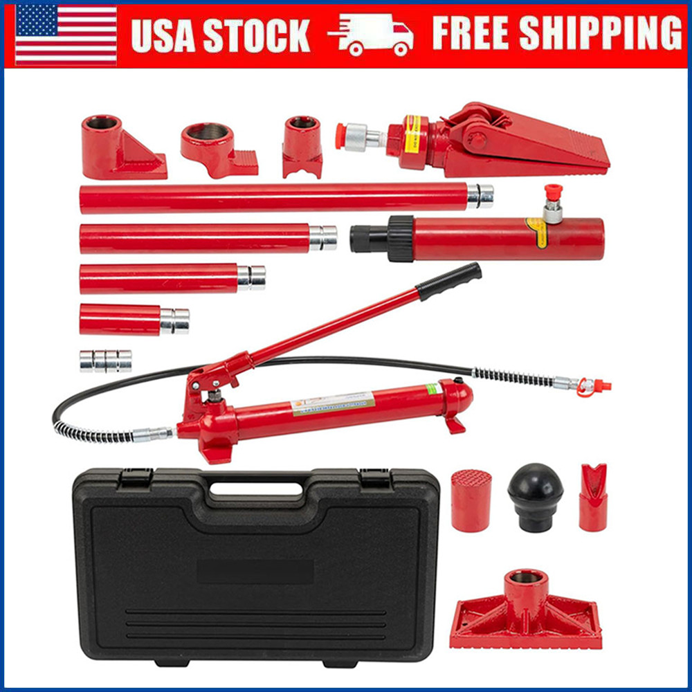 12 Ton Porta Power Hydraulic Jack Air Pump Lift Ram Auto Body Frame Repair Kit