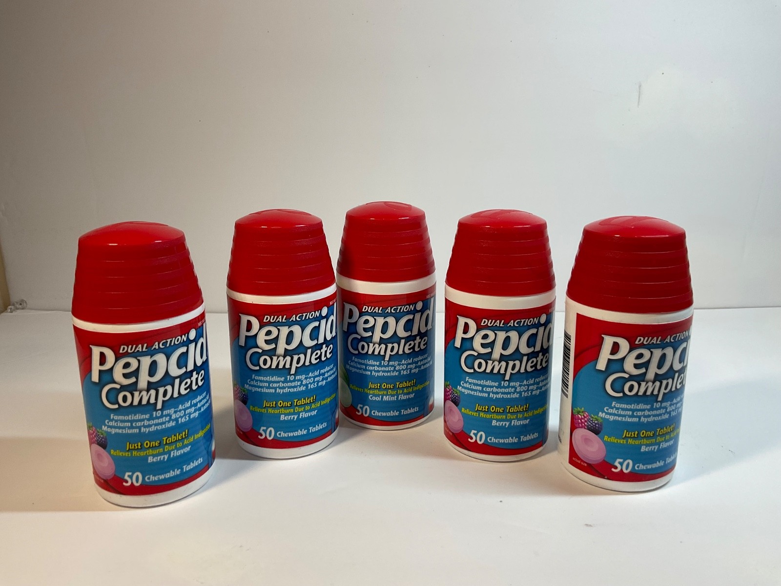 🔥5 NEW!! PEPCID COMPLETE 4 BERRY FLAVOR + 1 COOL MINT FLAVOR  (5)X 50=250 CT🔥