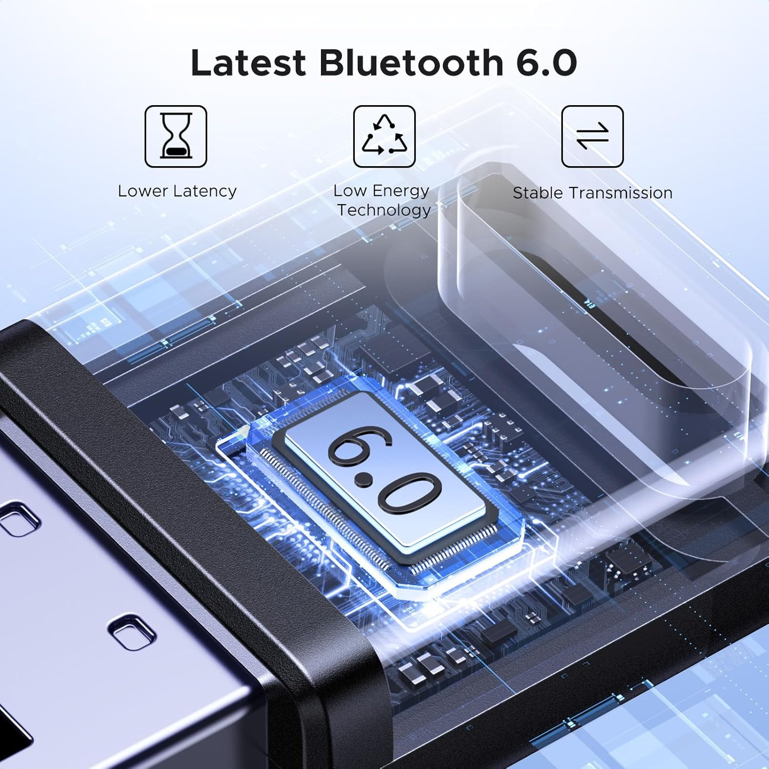 USB Bluetooth Adapter for PC, Bluetooth 6.0 Dongle Receiver EDR & BLE, Plug & Pl