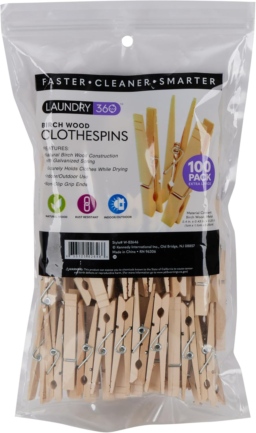 Extra Large Wooden 100 Pack Clothespins