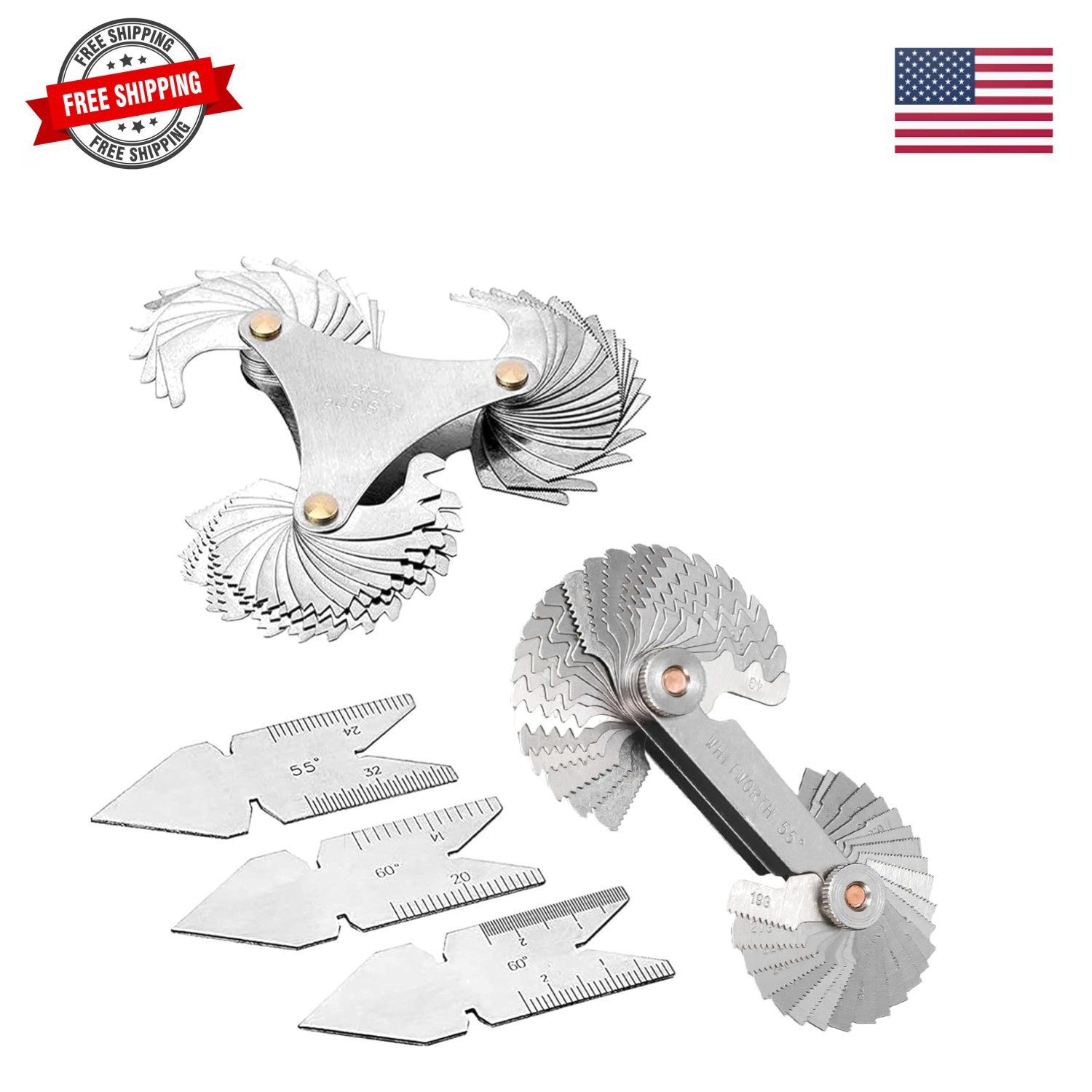 5 Pcs Thread Pitch Gauges Measure Tool Set,Stainless Steel Thread Gauges 3 Pc...