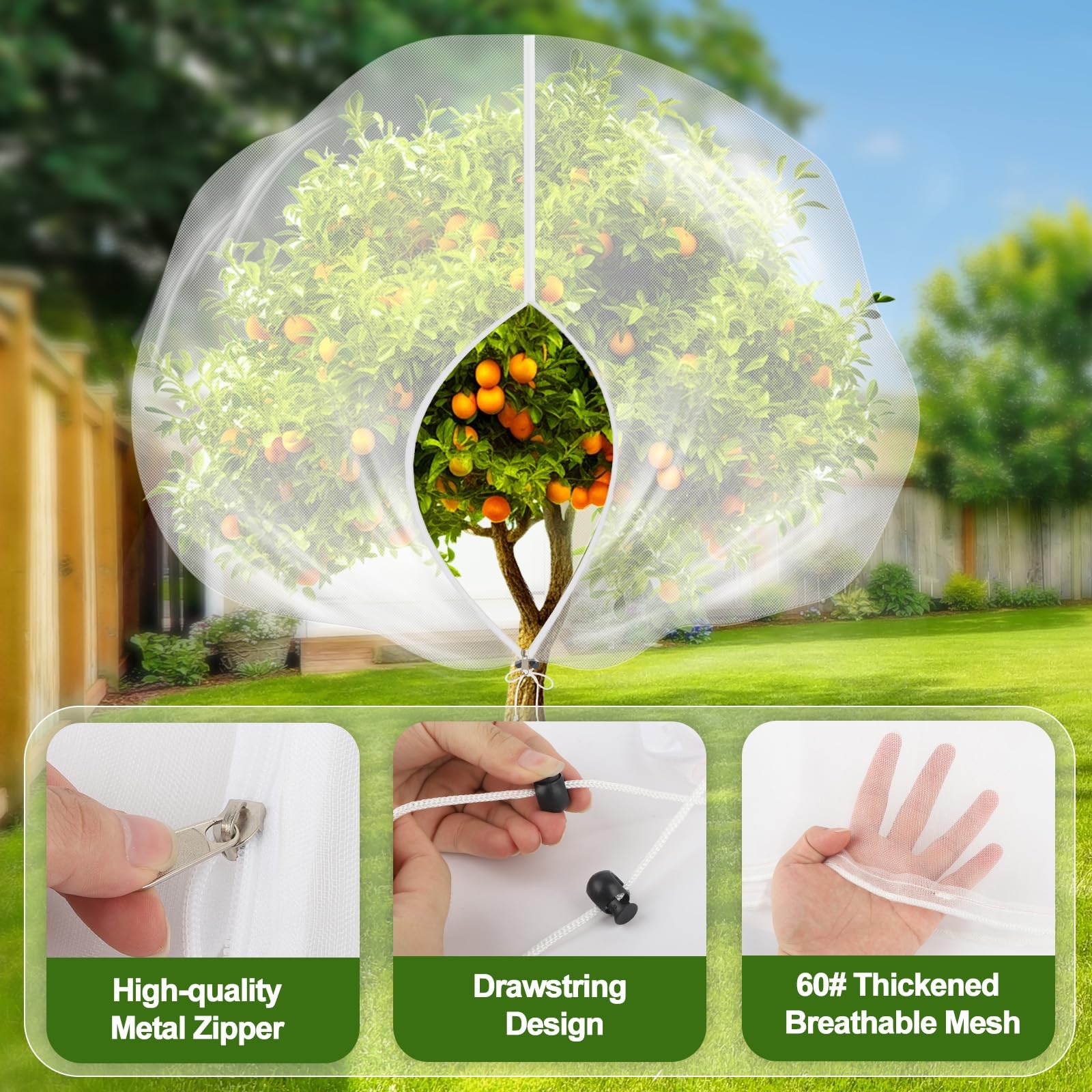 5-Pack 10 * 10FT Fruit Netting Bags for Trees, Bird 10x10FT, 5-pack