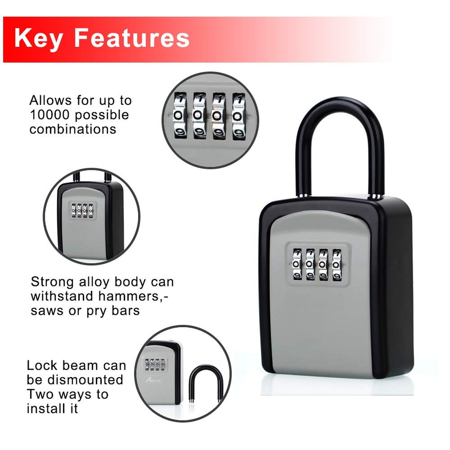 Key Lock Box, Combination Lock box with Code for House Key Storage, Combo Doo...