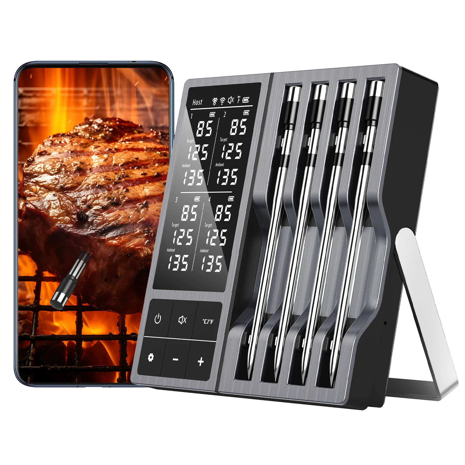 Wireless Meat Thermometer 4 Probes Bluetooth Grill BBQ Smoker 800ft Range