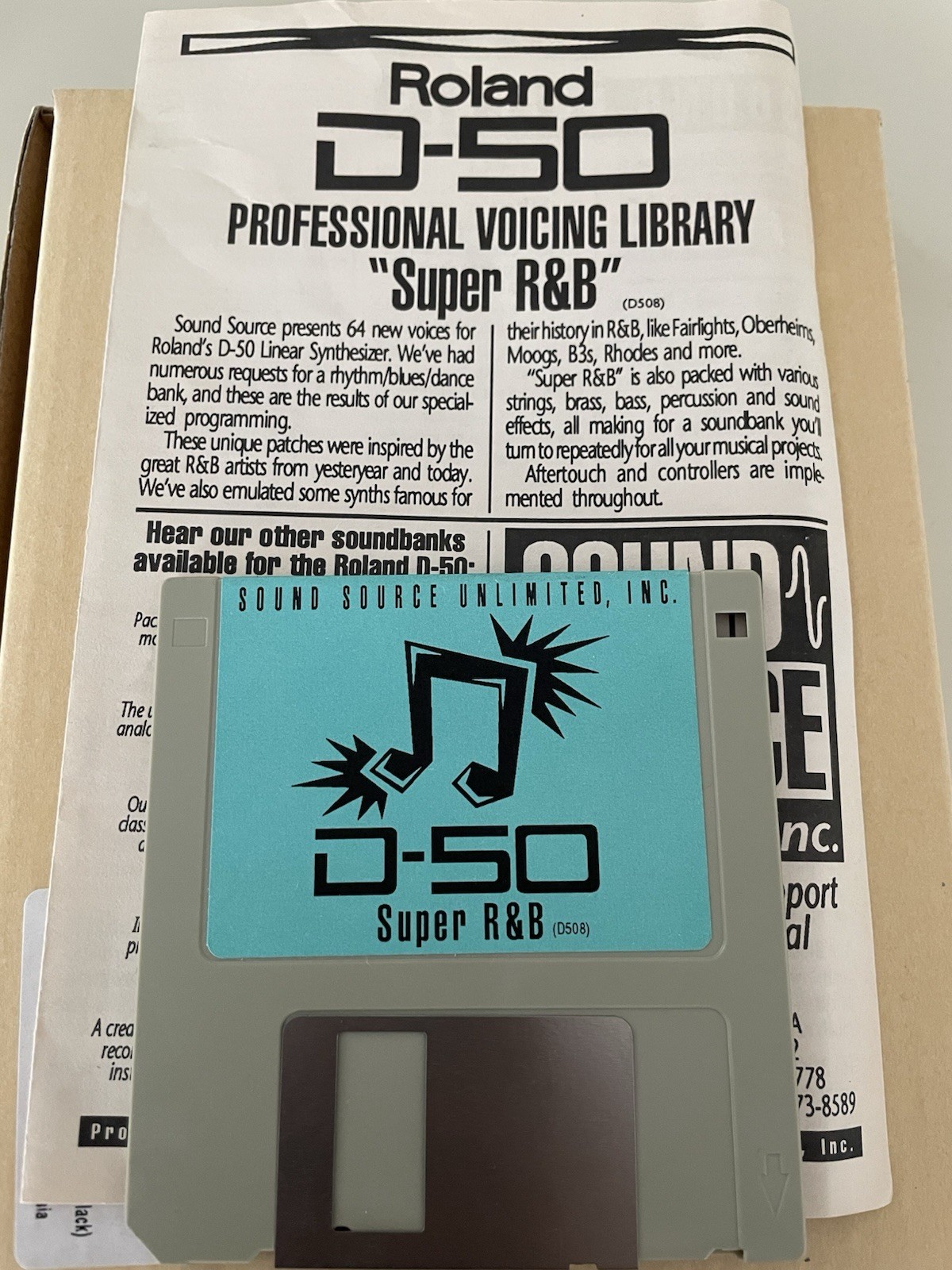 Sound Source Unlimited Super R&B Floppy..Roland D-50/D-550…w/ original pamphlet