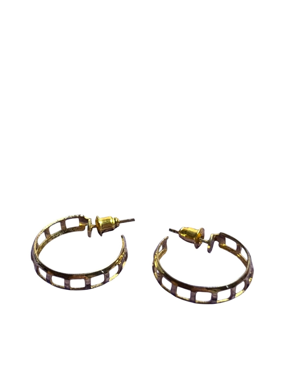 Vintage Goldtone Open Hoop Earrings Cutouts 0.75 inch