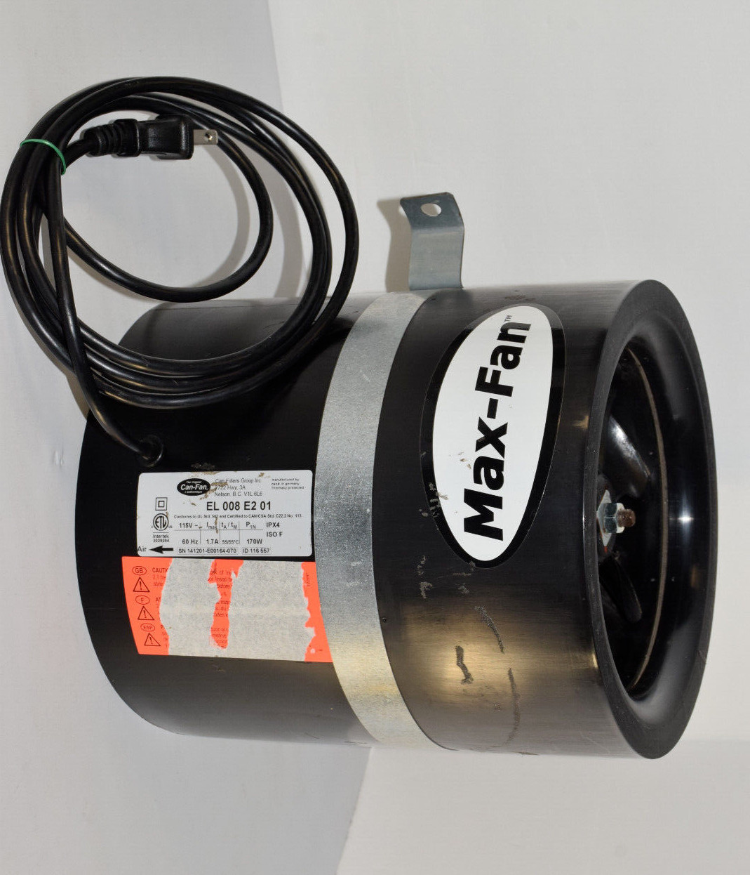 Can Fan Max Fan 8" 675 CFM  EL008 E2 01 Exhaust Blower Ventilation Hydroponics