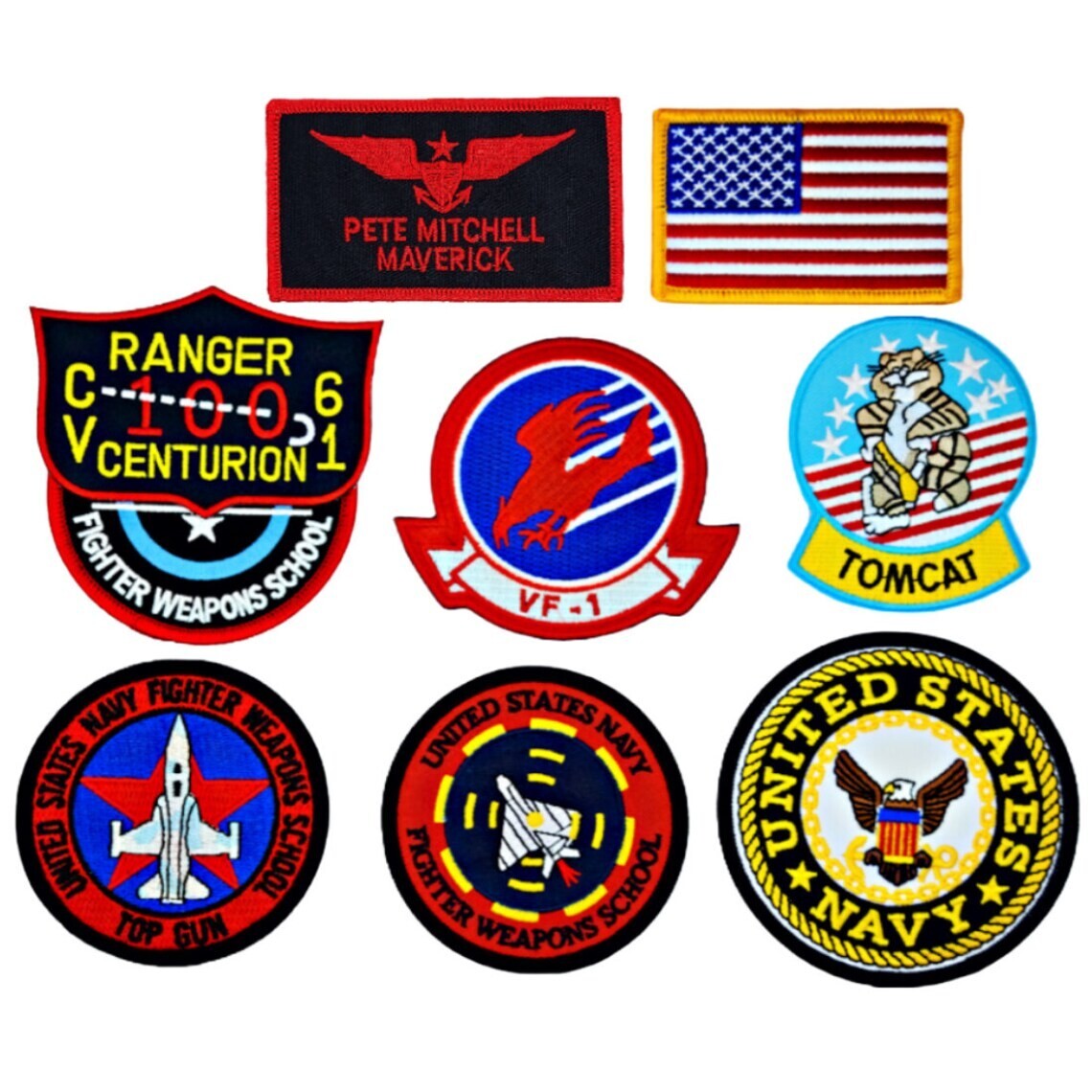 Pete Mitchell Navy Fighter School Patch 9pc Bundle - Iron on or sew on