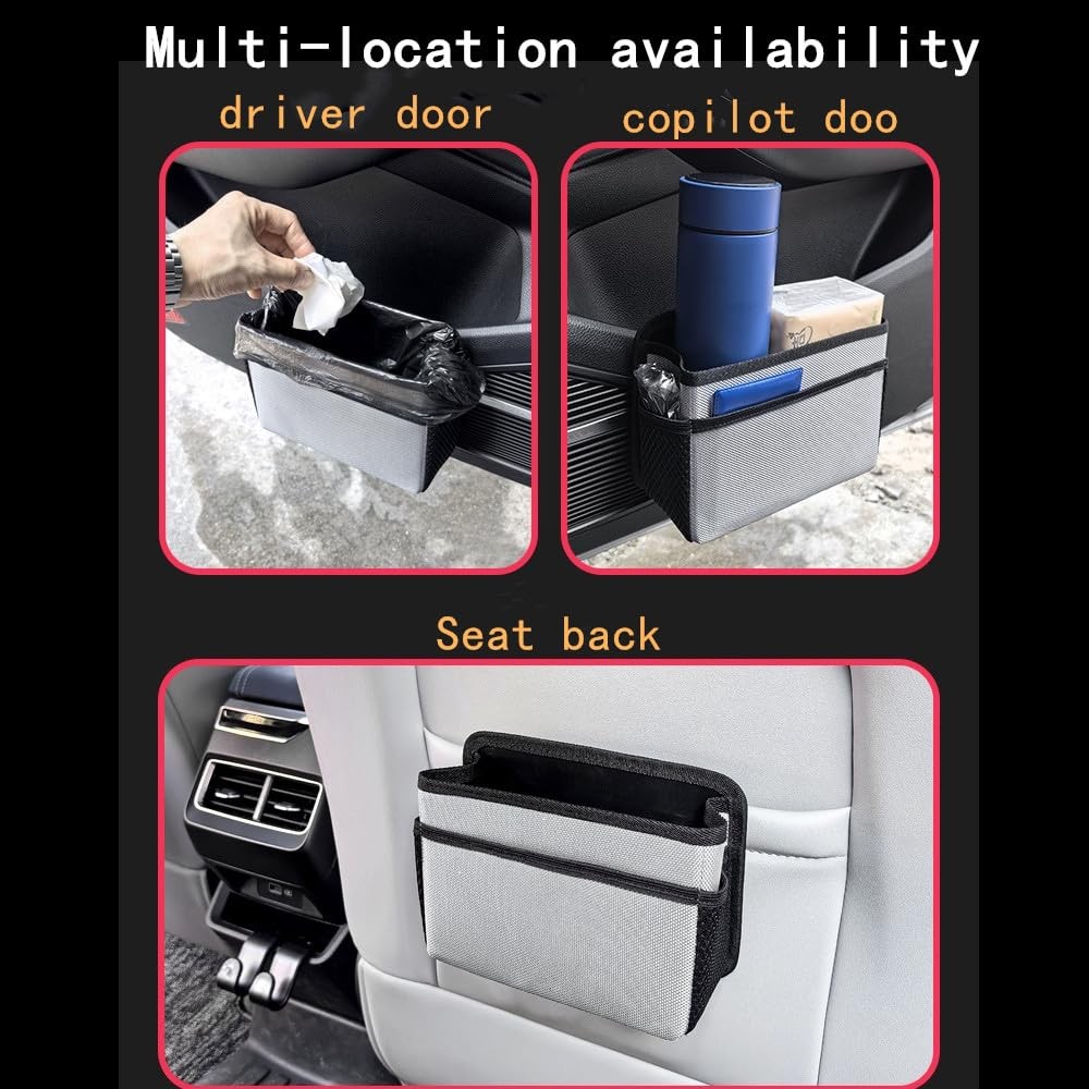 Car Trash Can, Foldable Multifunctional Hanging Storage Box Trash Can beige