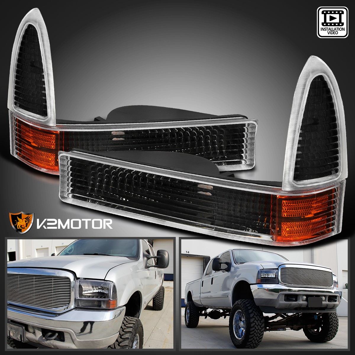 Fits 1999-2004 Ford F250 F350 00-04 Excursion Black Signal Parking Corner Lights
