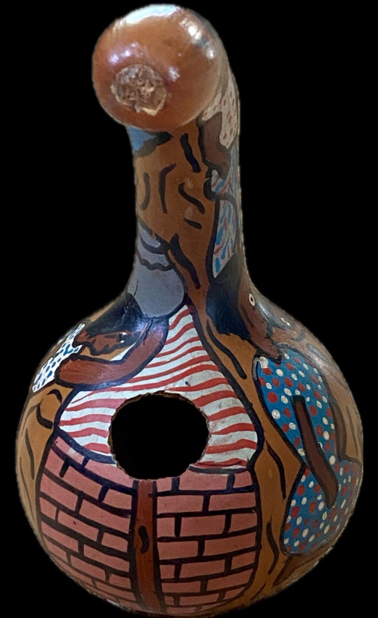 Vtg hand-carved and painted dried Natural gourd Bird House Peruvian Folk Art