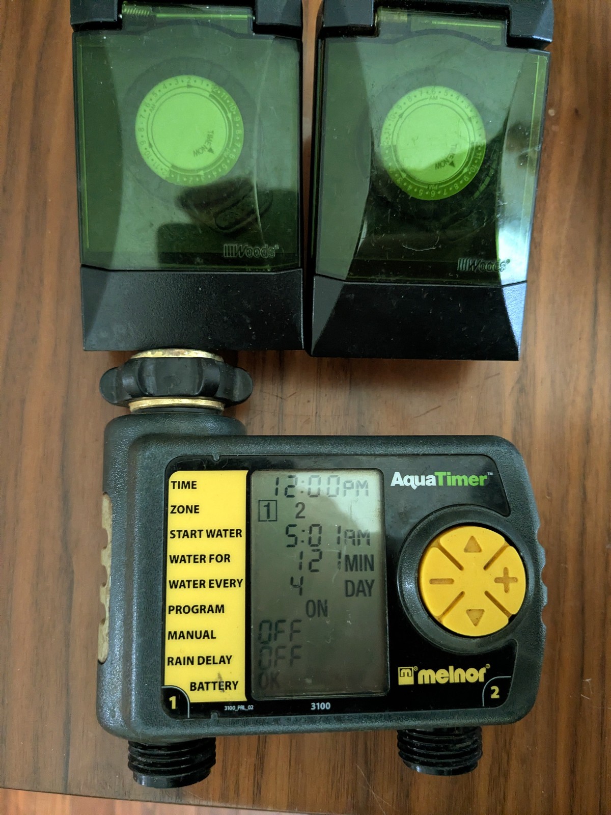 Meinor Aqua irrigation lawn sprinkler timer 3100 & 2 Woods 50011 120v 15A Timers