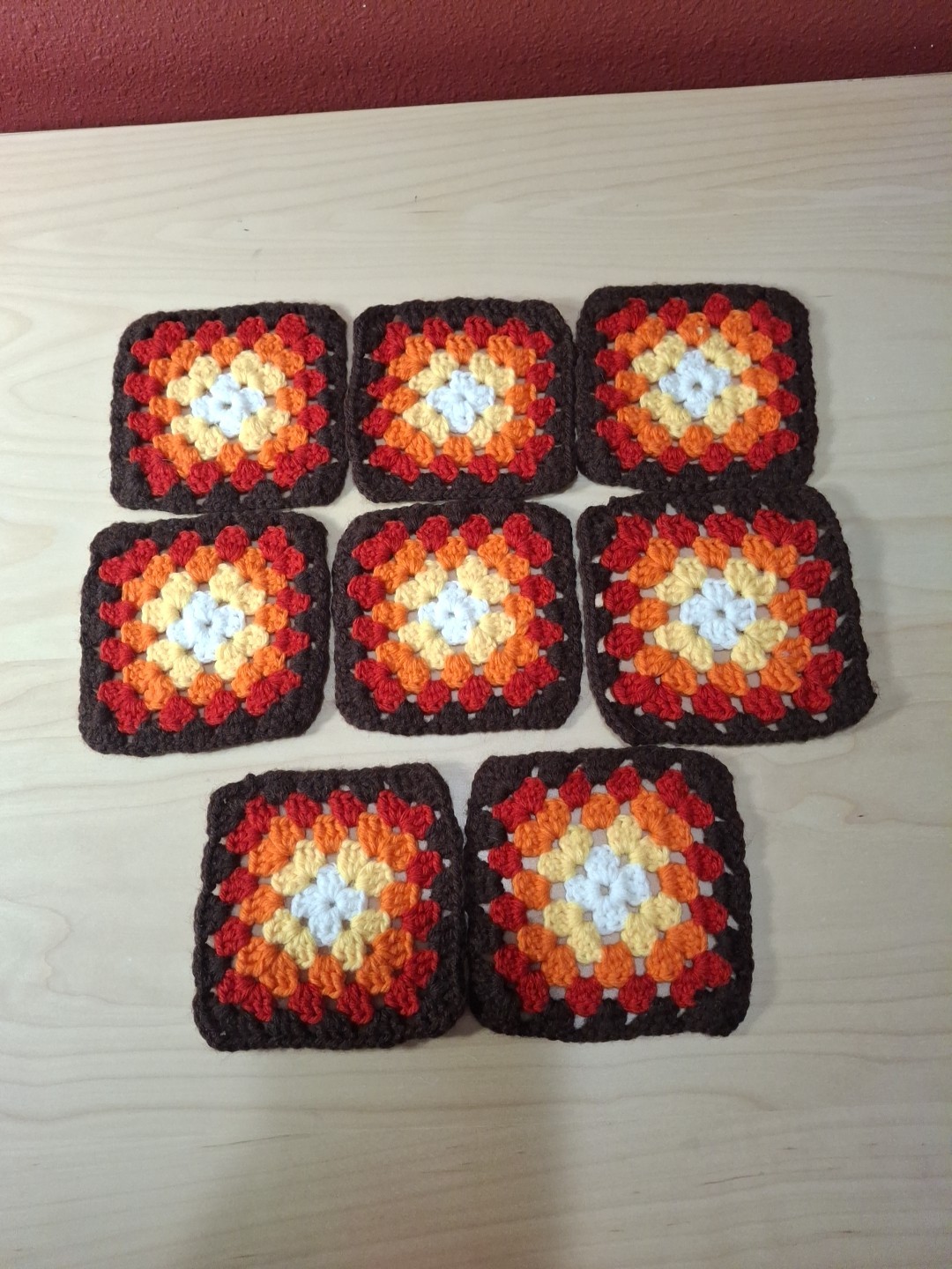 Lot Of Granny Squares Crochet Singles For Craft 8 Pieces 4.5" 70s Colors