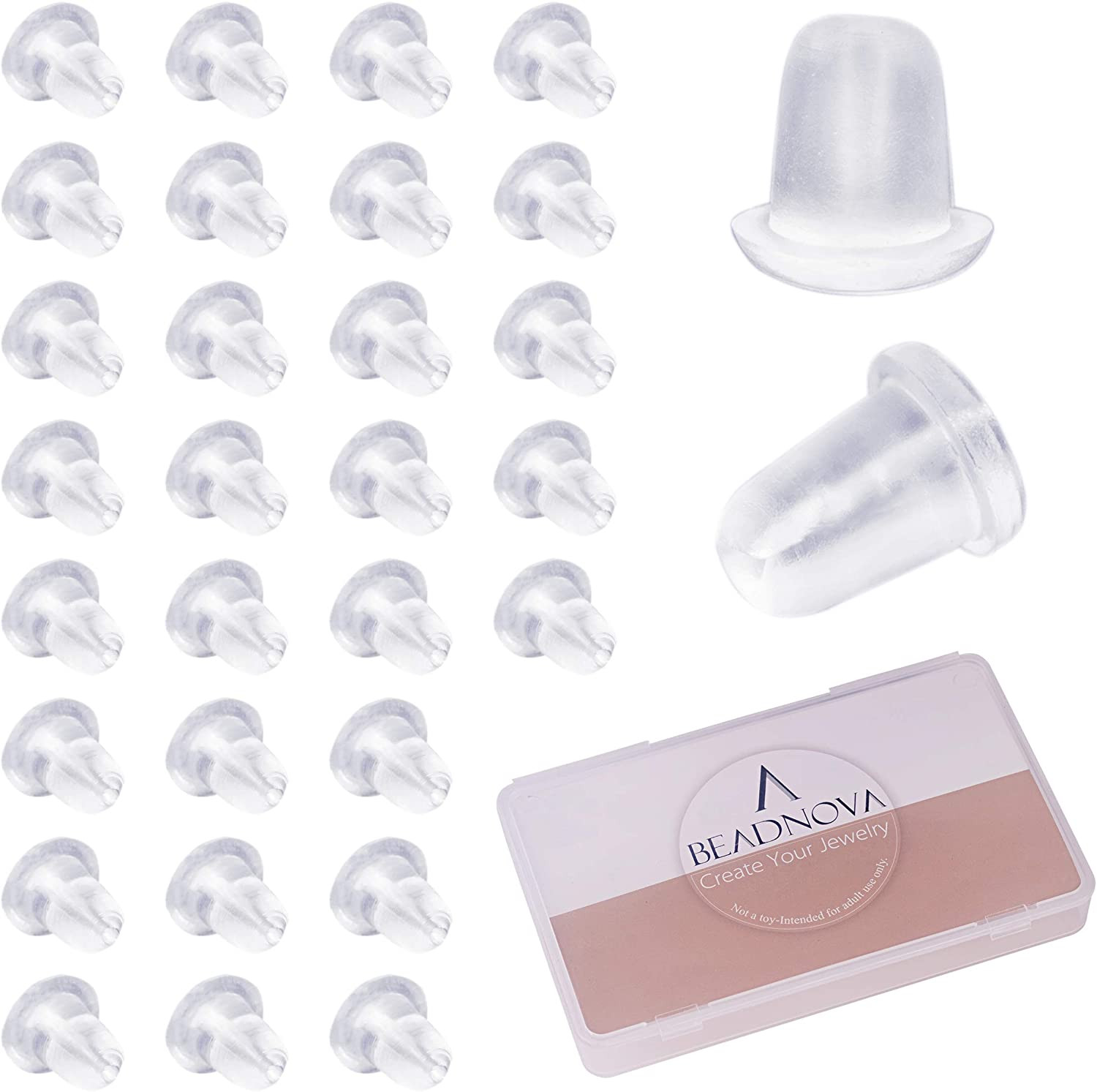 BEADNOVA Earring Backs for Studs Plastic Rubber Clear Earring Backs Silicone Pie