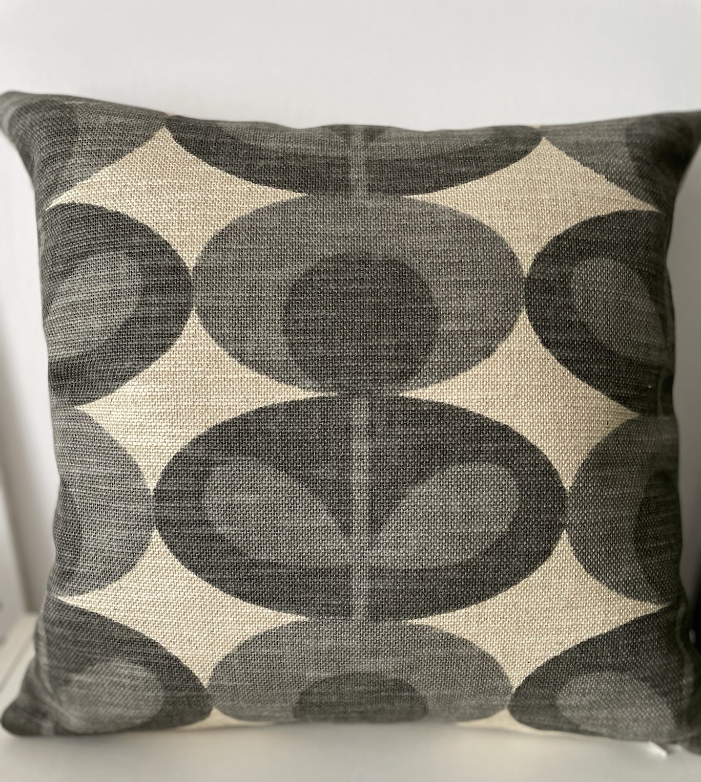 Orla Kiely Slub Cotton Oval Flower Warm Grey Cushion Cover 16”