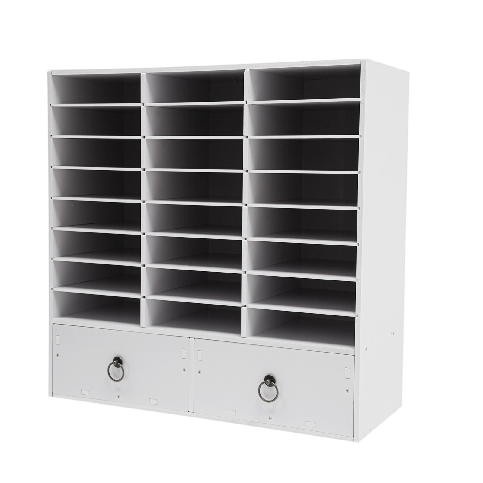 24 Compartments Paper and Mail Organizer Storage Cabinet and 2 Drawers