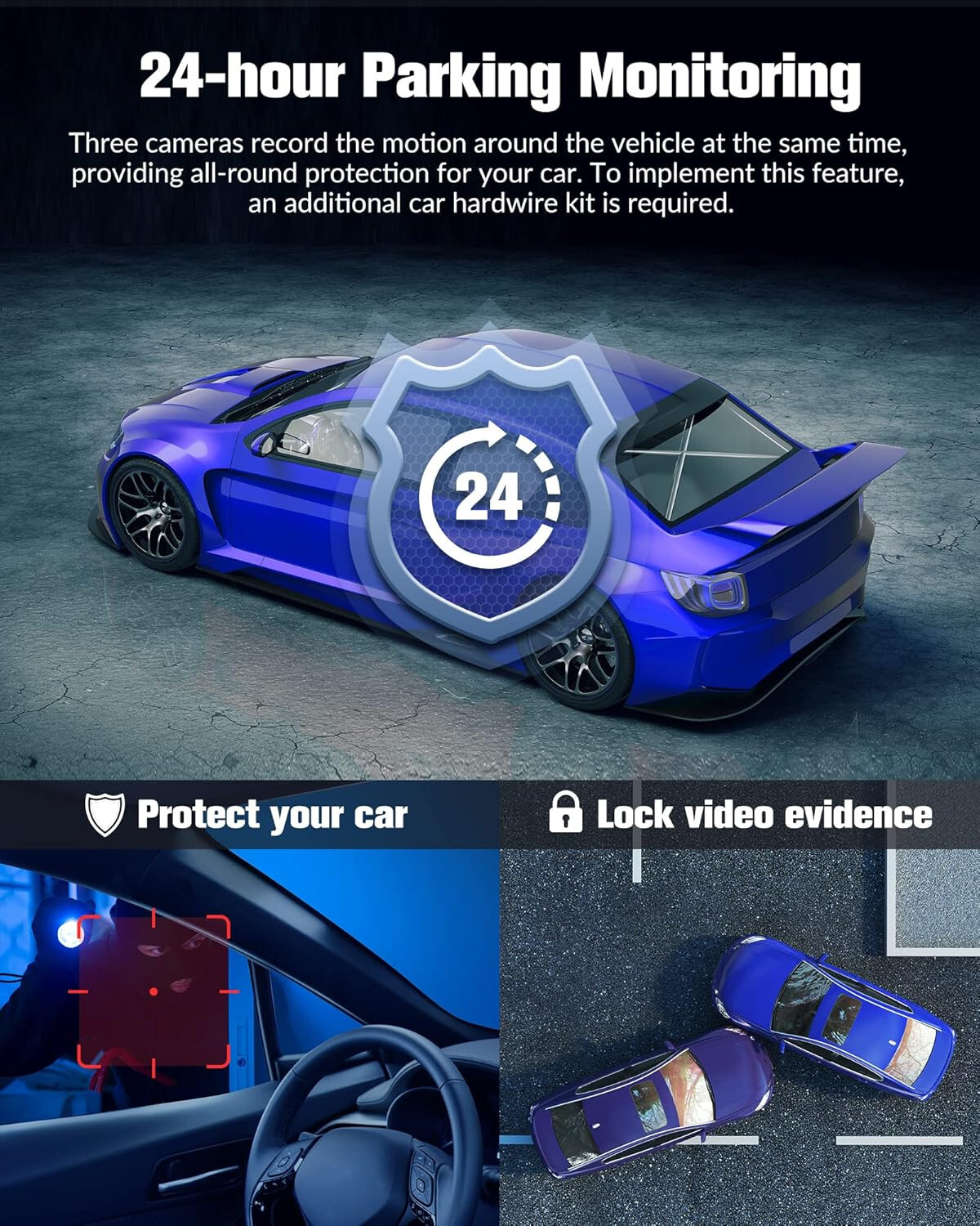 4K Dual Lens Car DVR Camera Dash Cam Front+Rear+Inside Video Recorder G-Sensor