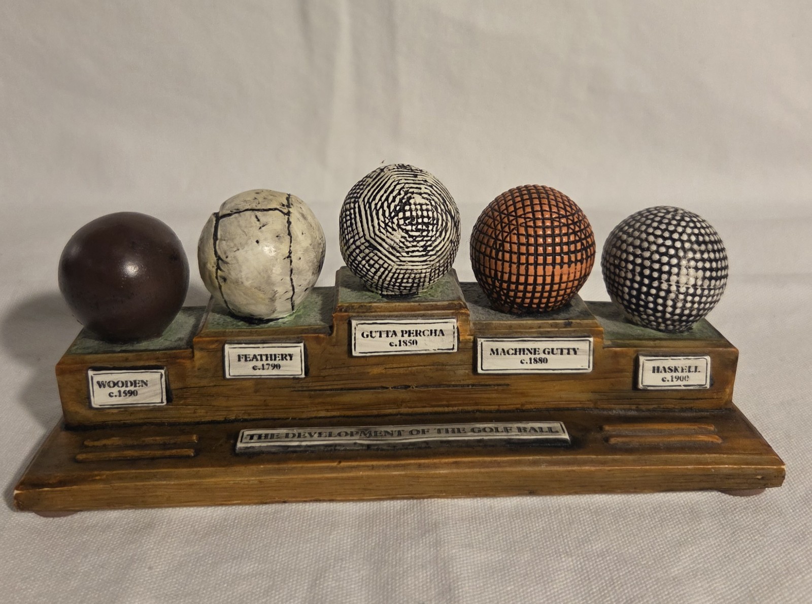 Vintage Golf Ball Evolution Display Wooden Feathery Gutta Percha Haskell Desk...