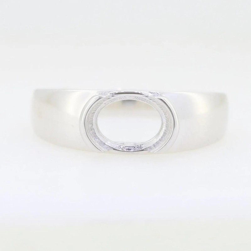 925 Sterling Silver 13x10mm Oval Semi Mount Ring East-West Bezel Wide Band Ring