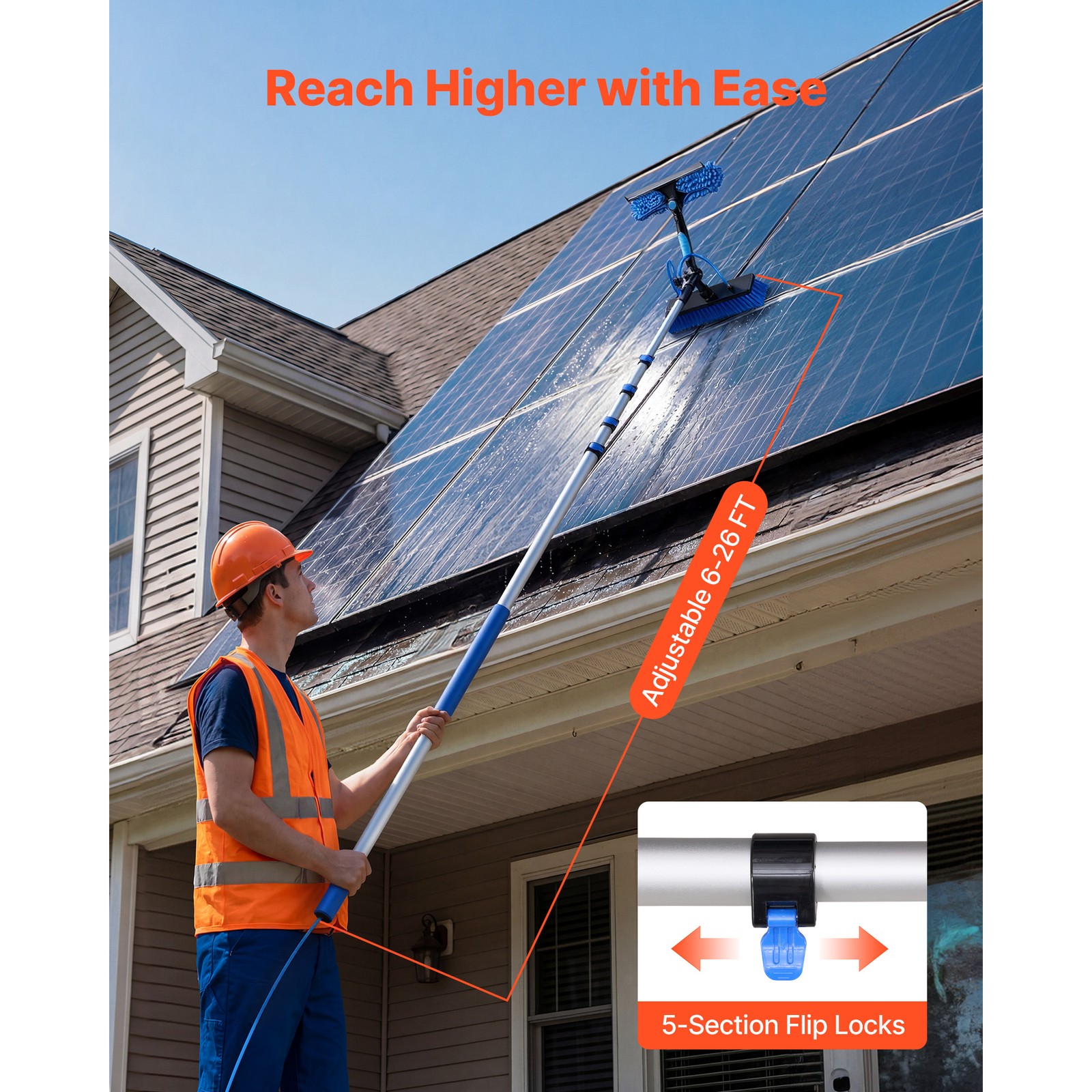 Uimoso Solar Panel Cleaning Kit with 26 ft Water Fed Pole and Brush System