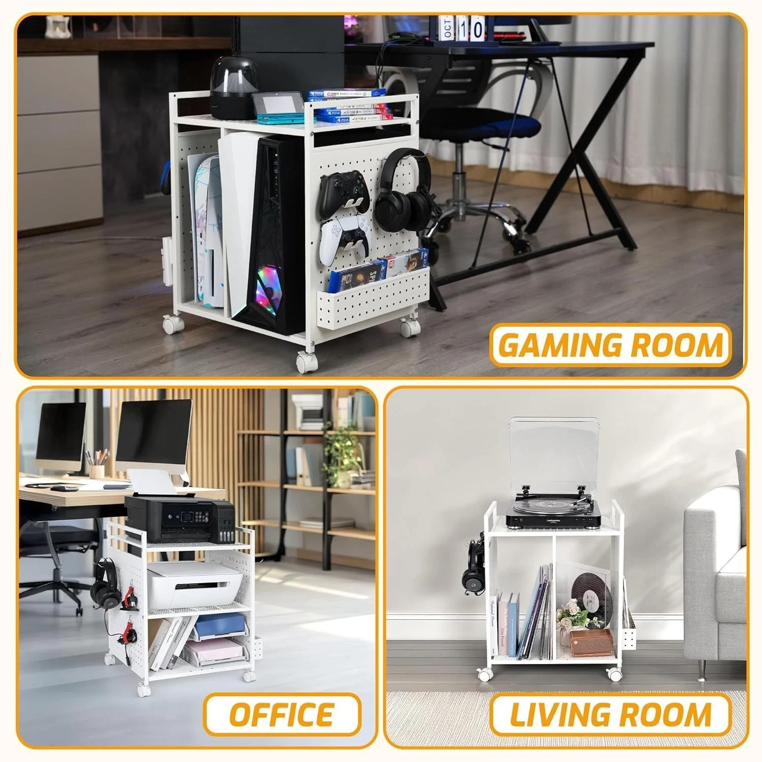 White Video Game Storage Rack for PS5 Xbox Console & Control Organizer Stand