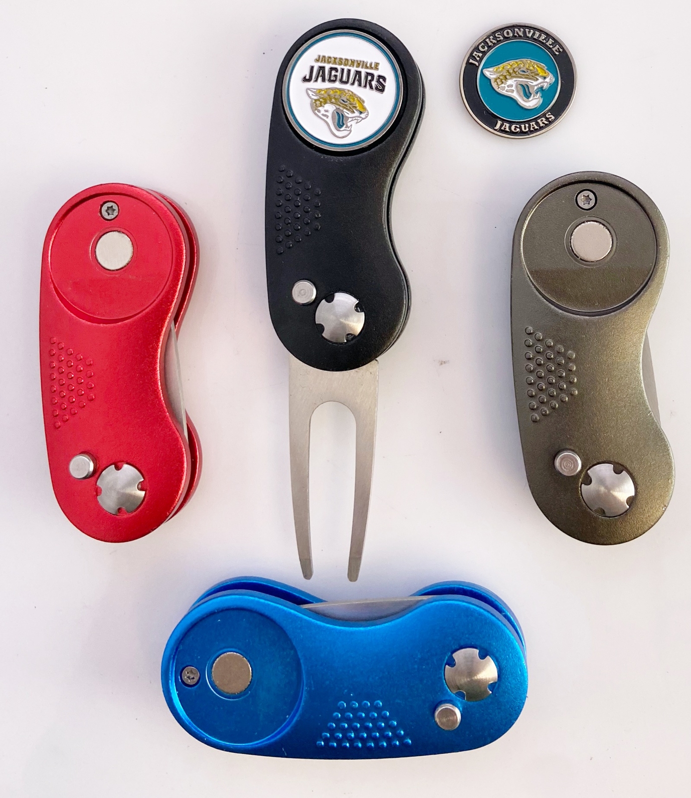 2 Prong Switchblade GOLF DIVOT REPAIR TOOL Black + Ballmark JACKSONVILLE JAGUARS