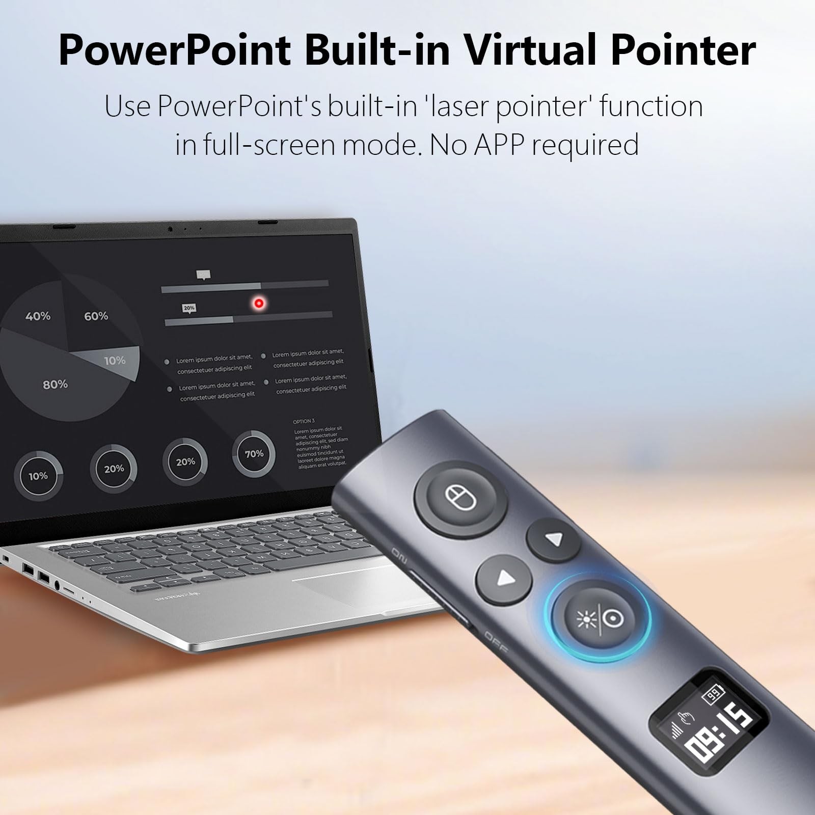N95s Presentation Clicker for PowerPoint with Digital Laser Pointer