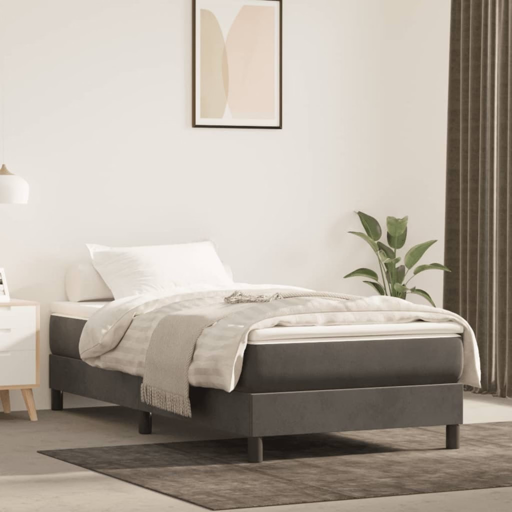 Box Spring Bed Frame Dark Gray Twin Velvet (US Only)