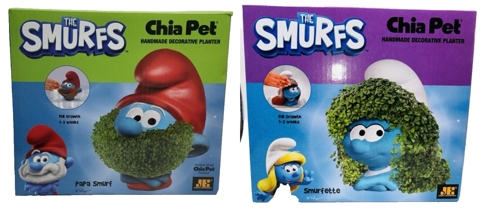 Smurfs Smurfette and Papa Smurf Collectors Chia Pet Set Decorative Planter New