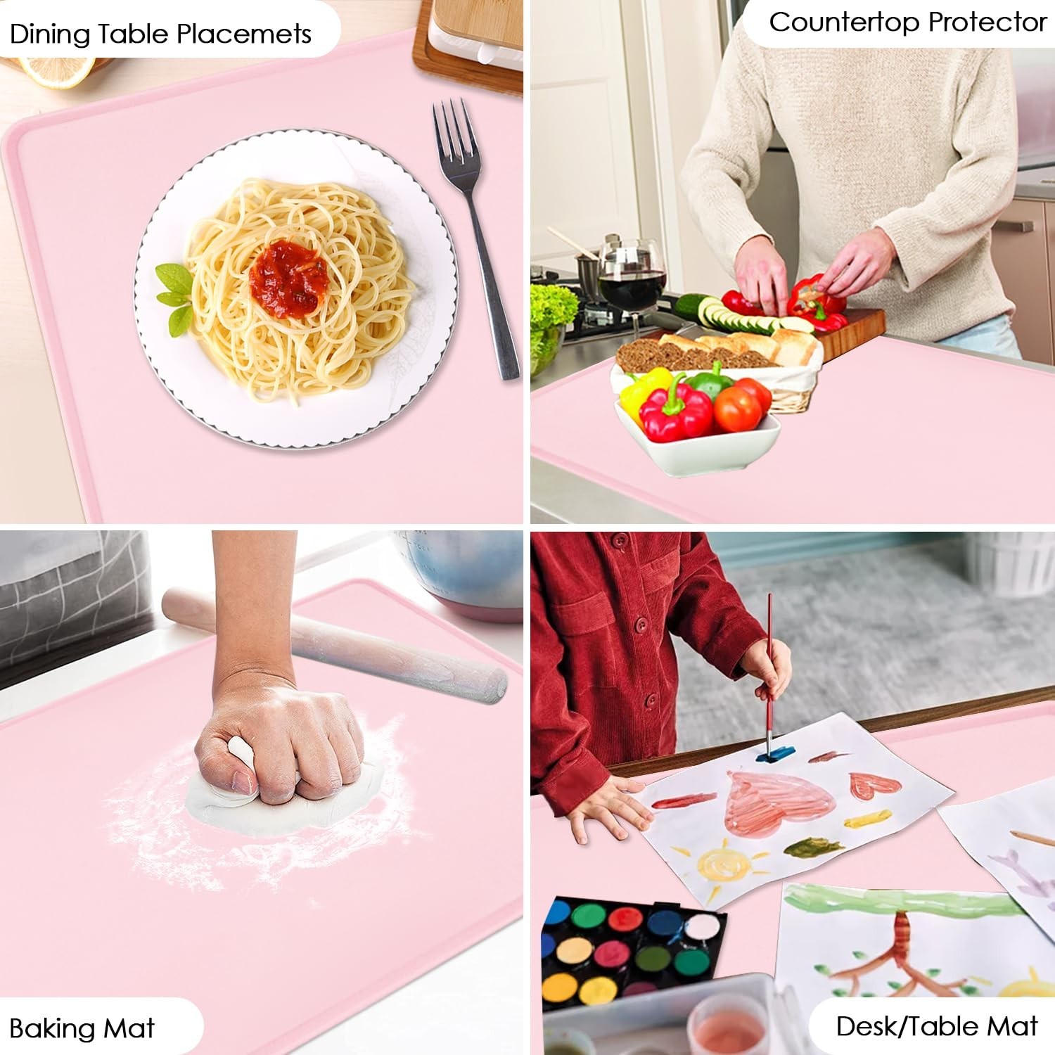 Standard Silicone Mat Pink Baking Mat-Multipurpose Kid Placemat Reusable Kitc...
