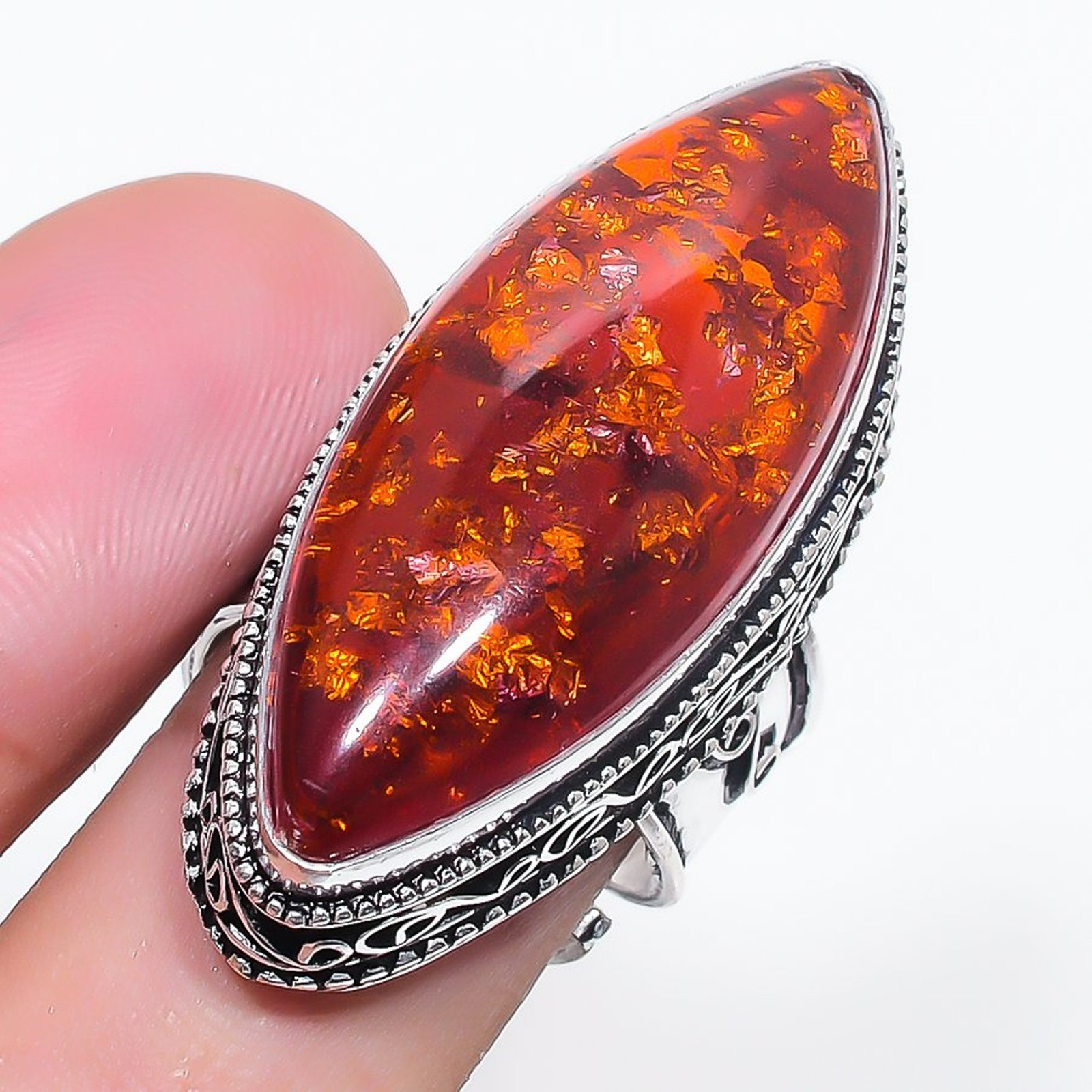 Yellow Amber Gemstone Handmade 925 Sterling Silver Vintage Adjustable Ring Z729