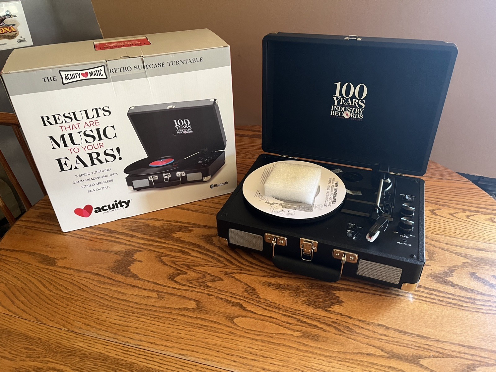 Vinyl Record Player Bluetooth Turntable 3-Speed Suitcase Portable Acuity Ins.