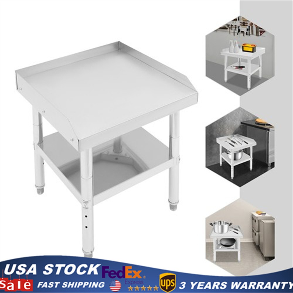 2 Tier Metal Work Table Adjustable Work Bench Kitchen Garage Laundry Prep Table
