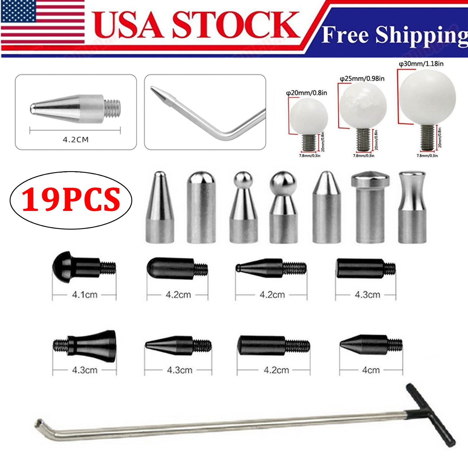 Paintless Dent Removal Tools Kit Dent Repair Set 19pcs Tools Rods Car Repair Kit