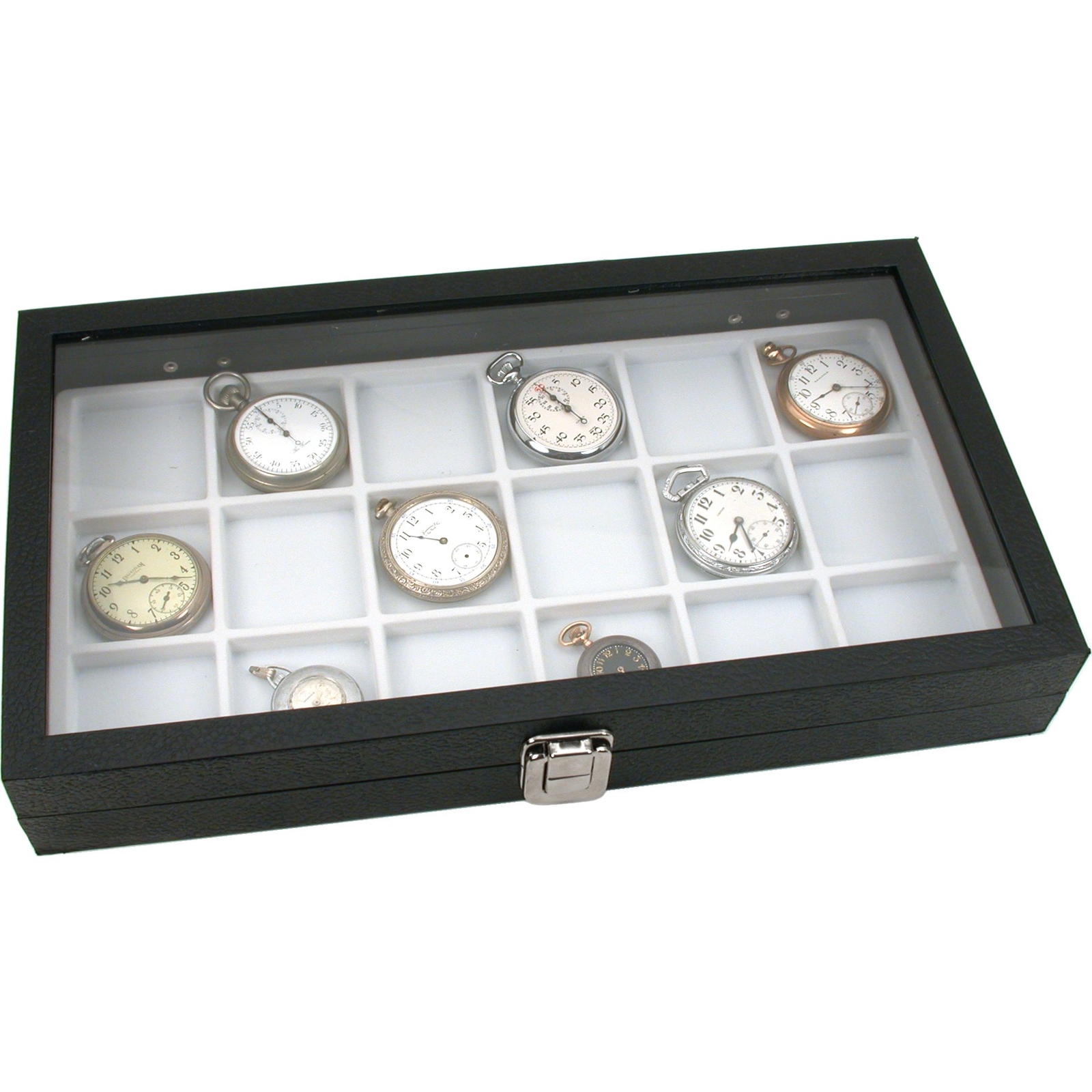 Glass Top Display Case Box White 18 Slot Insert