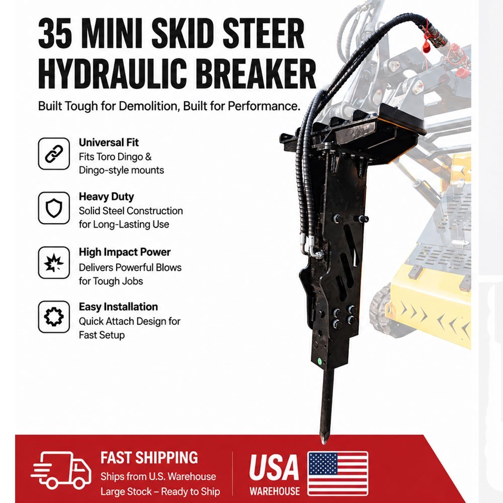 Hydraulic Breaker Attachment 35mm Jack Hammer for Mini Skid Steer Loader