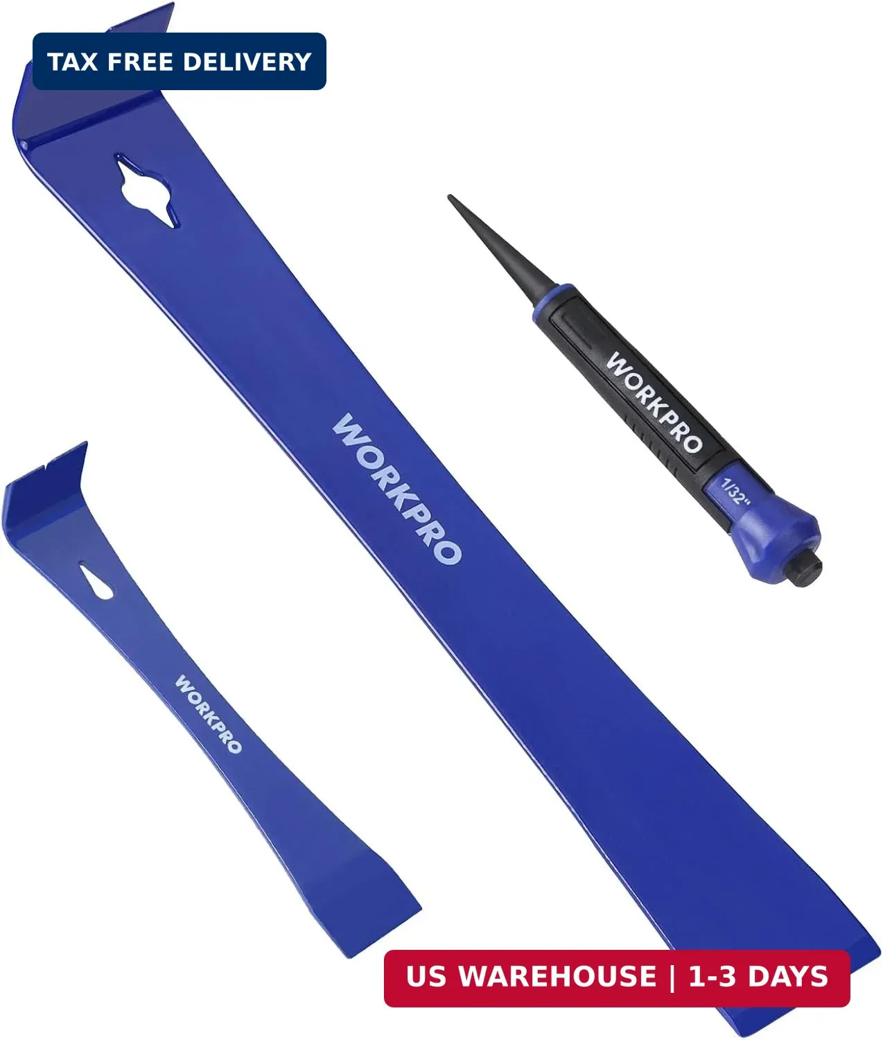 WORKPRO Pry Bar and Nail Punch Set, 5-1/2" Mini Pry Bar, 12" Prybar, 5" Nail Set