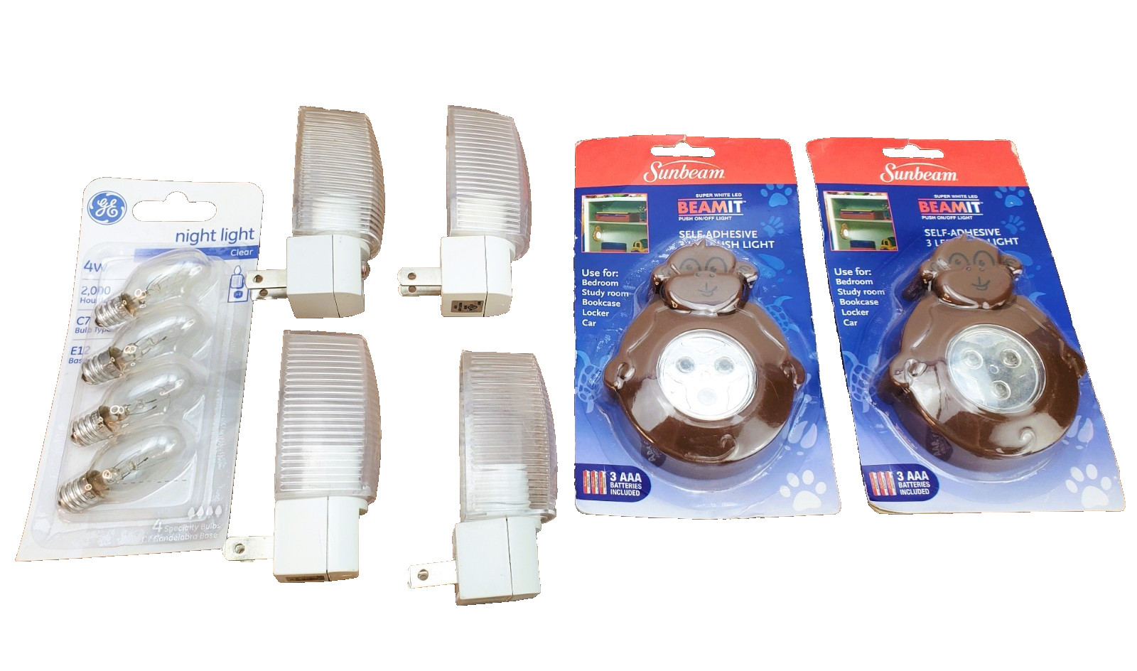 Vintage Sunbeam Monkey Push Light Lot GE Bulbs Sensor Night Light New Old Stock
